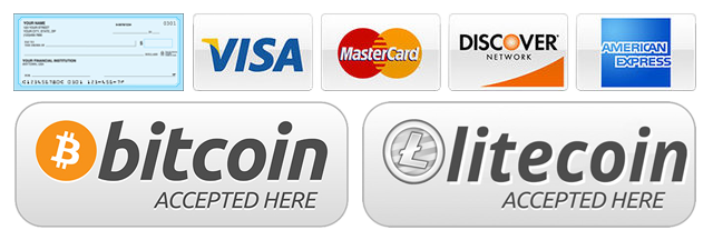 We accept litecoin, bitcoin and checks
